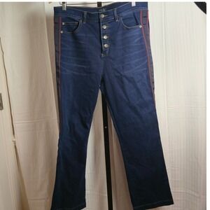 1.State Womens Jeans 32 Dark Wash High Rise Button Fly Side Trim Cropped Bootcut